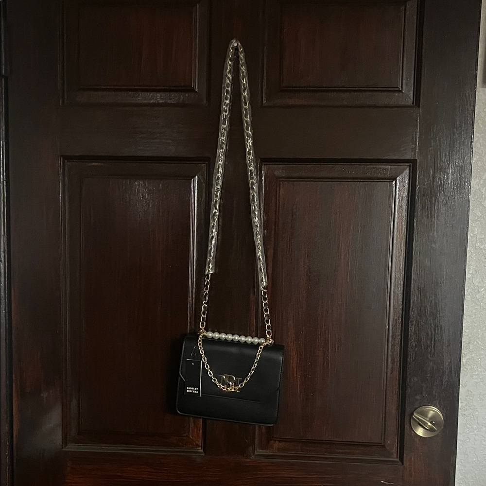 Badgley Mischka Black on Black Double Crossbody Bag with Pearls - Picture 2 of 9
